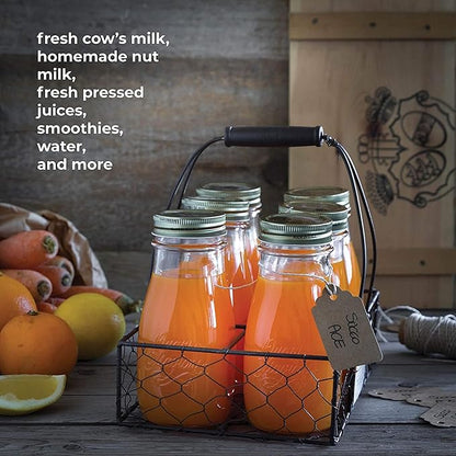 Bormioli Rocco Quattro Stagioni Bottles – 13.5 Oz. Glass Jars with Twist Lids, Microwave & Dishwasher Safe – For Canning, Cocktails, Gifts, Party Favors & Holiday Décor – Made in Italy (Set of 4)