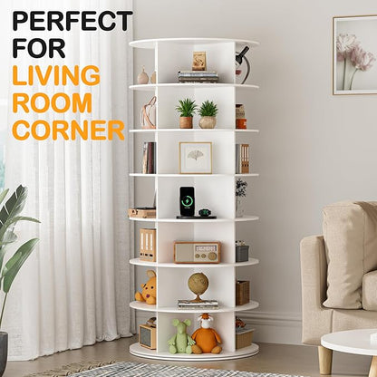 MAGIC UNION Rotating Shoe Rack Tower 7 Tier Organizer, Vertical Spinning Shoe Display Lazy Susan, Revolving 360 White Shoe Rack Storage Round Carousel, Rotate Shoes Closet Organization