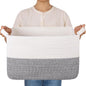 OIAHOMY Woven Storage Basket for Shelves, Rectangle Cotton Rope Baskets for Organizing, 16 x 12 x 10 in, Storage Bins for Dog Toys,Towel,Books,Gift,Grey and White