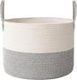 JMvicyroam 115L Extra Large Blanket Basket for Living Room - Woven Cotton Rope Laundry Hamper with Reinforced Handles - Storage Bin for Pillows, Comforters & Toys - Machine Washable,White&Grey