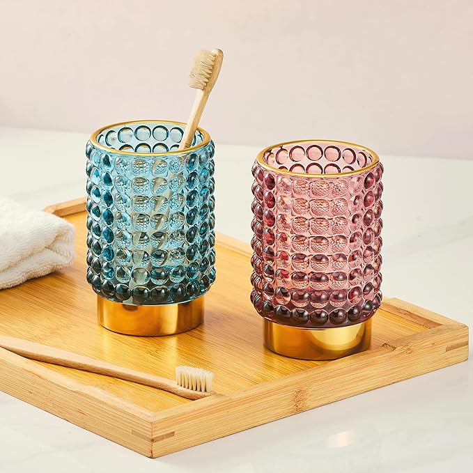 Makeup Brush Holder Organizer,Toothbrush Holders,Desk Pen Pencil Holder,Multifunctional Vintage Glass Brush Cup(A38-8-US/Red/L)