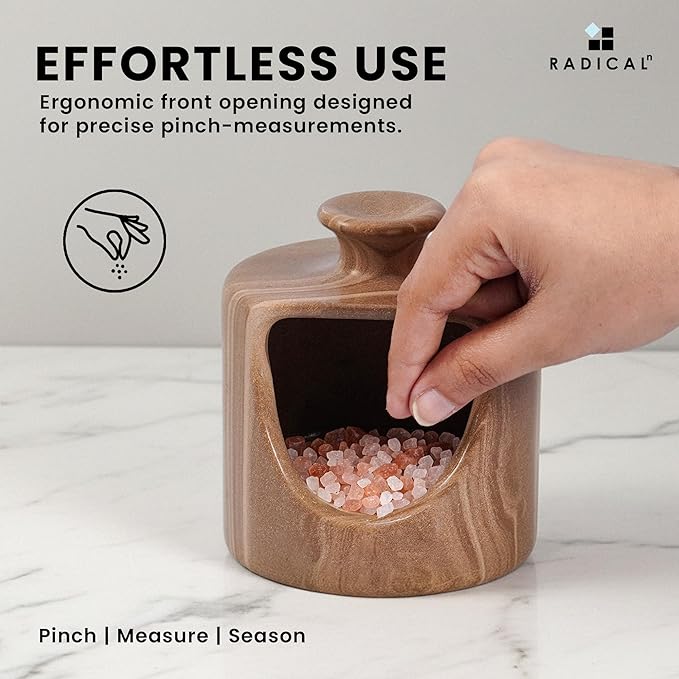 Radicaln Marble Salt Cellar 4.5" Inch Natural Brown Handmade Pig Salt Jar & Table Salt Storage For Kitchen Countertop, Ideal Salt Container, Salt Dish & Sugar Bowl For Table