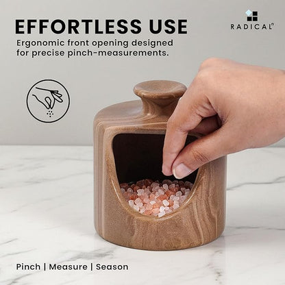 Radicaln Marble Salt Cellar 4.5" Inch Natural Brown Handmade Pig Salt Jar & Table Salt Storage For Kitchen Countertop, Ideal Salt Container, Salt Dish & Sugar Bowl For Table