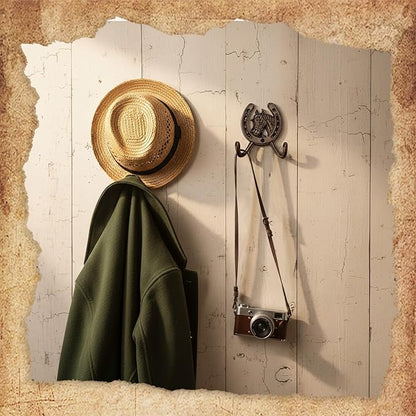 3 Pack Cast Iron Coat Hooks, Rustic Double Wall Hooks, Horse Head Horseshoe Hook, Wall Mounted Farmhouse Coat Hangers, Barn Storage Decor Gift with Screws for Towels, Hats, Keys, Bags, Caps