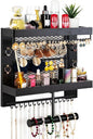 Pinzoveco Hanging Jewelry Organizer Wall Mounted With Wall Jewelry Organizer Holder For Necklaces Bracelet Earrings Ring (Black)