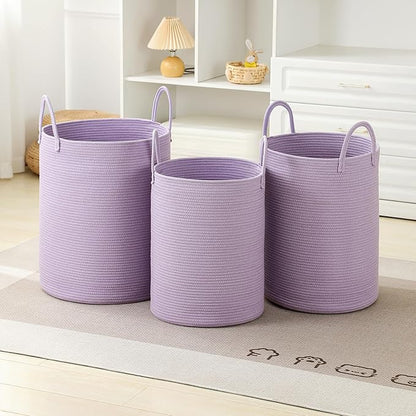 Laundry Basket Hamper Tall Rope Storage Woven for Blanket toys Dirty Clothes in Living Room Bathroom Bedroom (Purple, 60L/15.8Gal)