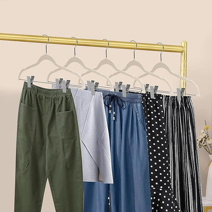 80 Pack Ivory Quality Plastic Non Velvet Non-Flocked Thin Compact Coat Hangers with Metal Clips for Skirts Pants Blouses 360° Swivel Hook