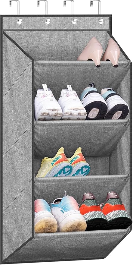 SLEEPING LAMB Over the Door Shoe Organizer for Closet, Short Hanging Shoe Rack with Large Deep Pockets, Narrow Door Sneaker Storage for Boots in RV, Dorm, Grey