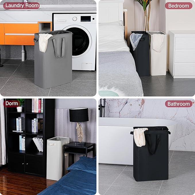 efluky Slim Laundry Basket, Narrow Laundry Hamper with Handles, Collapsible Dirty Clothes Hamper, Tall Laundry Bin for Laundry Room, Dorm and Bedroom, 19.8 Gallon (75L) Beige