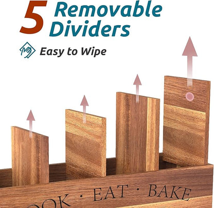 Suli Extra Large Kitchen Utensils Holder with 4 Compartments (Acacia Brown)