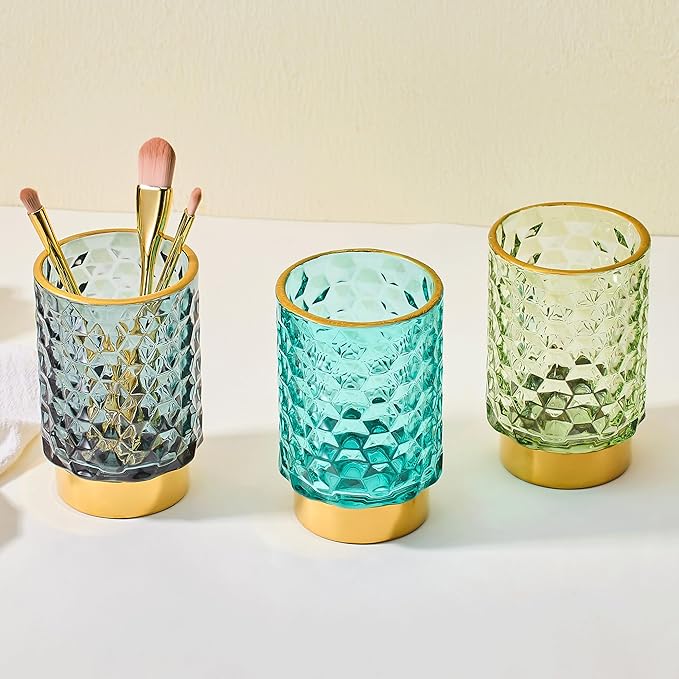 Makeup Brush Holder Organizer,Toothbrush Holders,Desk Pen Pencil Holder,Multifunctional Vintage Glass Brush Cup（A46-7-US）
