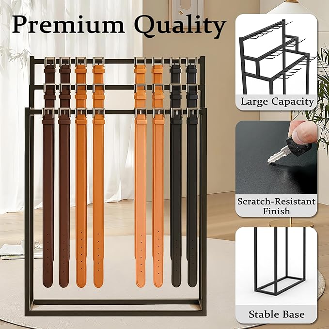 Retail Belt Display Stand,Floor Mounted Belt Hanger, Metal Men Belt Organizer, Commercial Tie Scarf Display Stand for Clothing Retail and Home (Black)