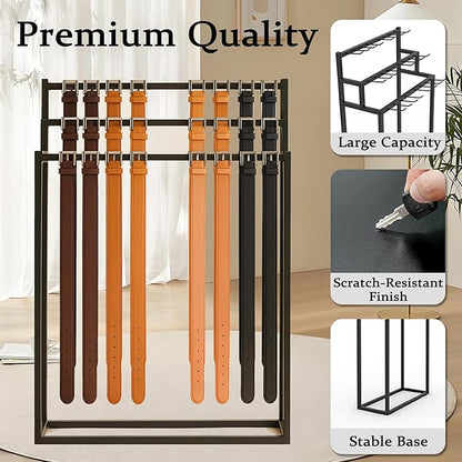 Retail Belt Display Stand,Floor Mounted Belt Hanger, Metal Men Belt Organizer, Commercial Tie Scarf Display Stand for Clothing Retail and Home (Black)