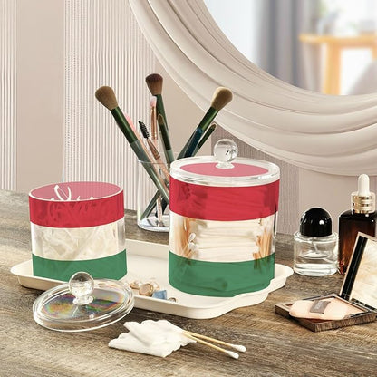 DOMIKING Hungarian Flag 2 Pack Bathroom Canisters Cotton Swab Holder Dispenser Plastic Cotton Ball Jar Acrylic Storage Containers for Floss Cotton Ball Makeup Sponges