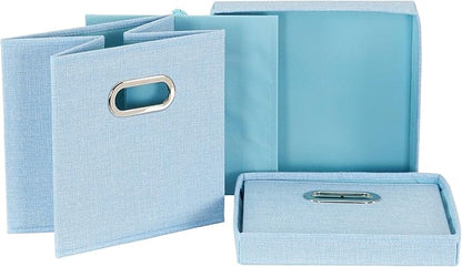 Household Essentials 816-1 Café Cube Bin Storage Set with Lids and Handles | 2 Pack, Baby Blue Linen