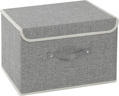 Storage Boxes, Collapsible Storage Bins with Lids, Cotton and linen cloth Storage Baskets with Handle, for Books, Closet, Bedroom, Home, 15x9.8x9.8 in, Grey