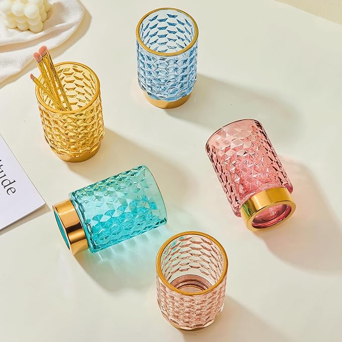 Makeup Brush Holder Organizer,Toothbrush Holders,Desk Pen Pencil Holder,Multifunctional Vintage Glass Brush Cup（A46-6-US）