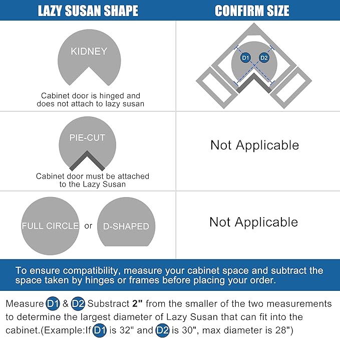 JOWBOOW 28" Kidney Corner Cabinet Lazy Susan, 270° Height Adjustable Replacement Shelves for Kitchen Corner Cabinet (Cannot be Door-Mounted)