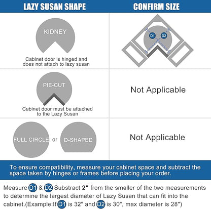 JOWBOOW 28" Kidney Corner Cabinet Lazy Susan, 270° Height Adjustable Replacement Shelves for Kitchen Corner Cabinet (Cannot be Door-Mounted)