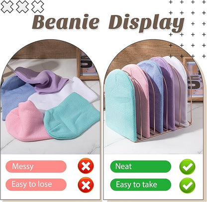 Hicarer 2 Pcs Heavy Duty Beanie Holder Organizer Knitted Hat Storage Rack Metal Cap Display Stand for Winter Swimming Hat Display Home Entryway Tabletop Bedroom Closet Dresser Room Office(Rose Gold)