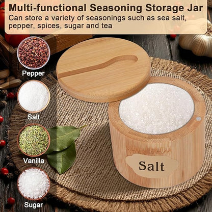 2Pcs Salt Cellar, 6 oz Salt Container with Lid and Spoon, Round Salt and Pepper Bowls Storage Box for Countertop Spice Sugar (Style1)