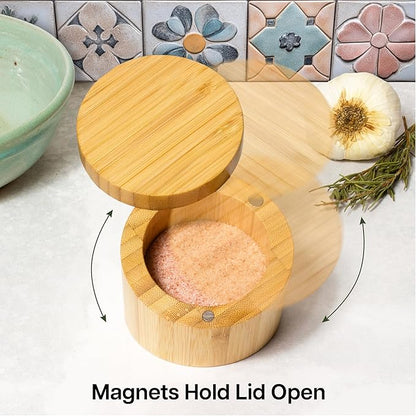 Totally Bamboo Angled Salt Cellar Storage Box with Magnetic Swivel Lid, 3.8 Ounce Capacity