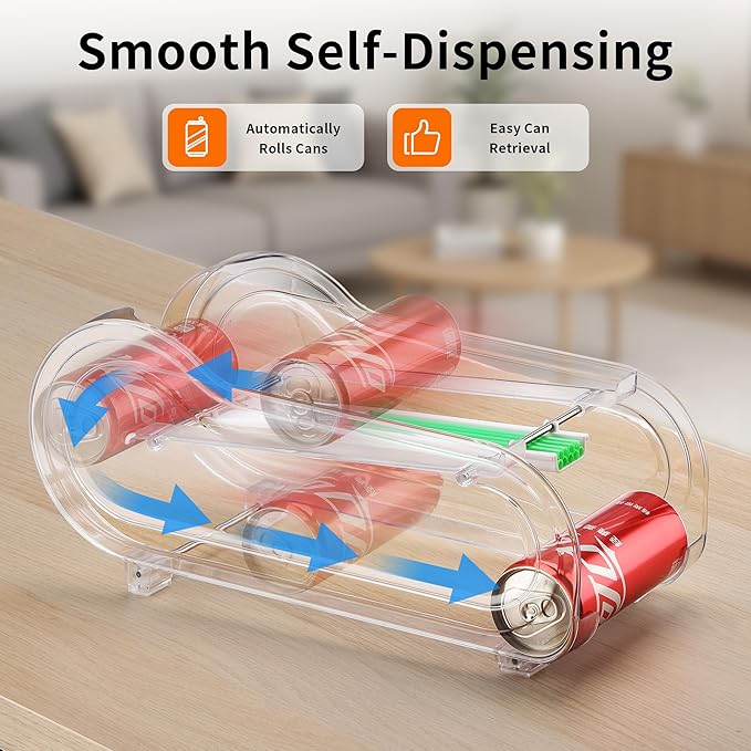 Soda Can Organizer for Refrigerator, Drink Organizer for Fridge, 2 Pack Automatic Rolling Can Dispenser Holder, Organize 11 Pcs Standard Long Cans