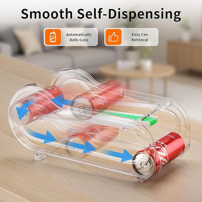 Soda Can Organizer for Refrigerator, Drink Organizer for Fridge, 2 Pack Automatic Rolling Can Dispenser Holder, Organize 11 Pcs Standard Long Cans