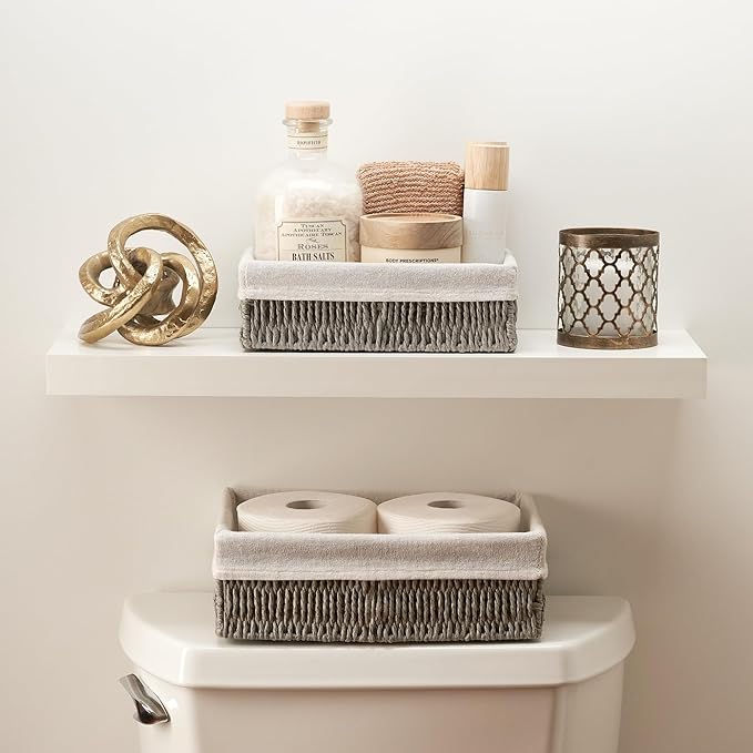 Beautiful Toilet Paper Storage Basket Set of 2 – Decorative Wicker Bathroom Organizer for Toilet Tank Trays - Quality Holder Bin for Shelves Fits Perfectly with Any Bathroom Decor