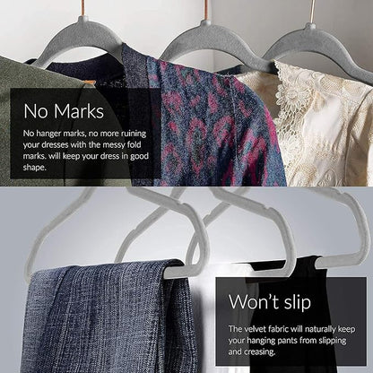 Evolluxi® Non-Slip Velvet Hangers - Suit Hanger Ultra Thin Space Saving 360 Degree Swivel Hook Strong and Durable Clothes Hangers (Grey, 10)