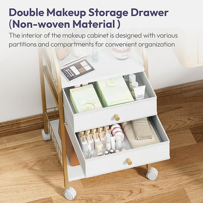 SWTYMIKI Rolling Makeup Organizer Cart - Floor Skincare Storage with Non-woven Drawers, Vanity Organizer Cosmetic Display Cases with Wheels, Cabinet for Skin Care Perfume Nail Polish Brush Hair Tool