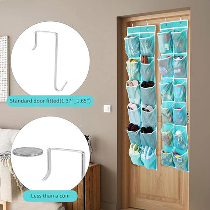 GOMAJI 2PK Over the Door 12 Large Pockets Hanging Shoe Organizer, Turquoise