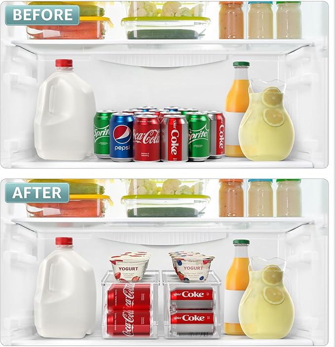 Sorbus Soda Can Organizer for Refrigerator Stackable Can Holder Dispenser with Lid for Fridge, Pantry, Freezer – Holds 12 Cans Each, BPA-Free, Clear Design, (2-Pack)