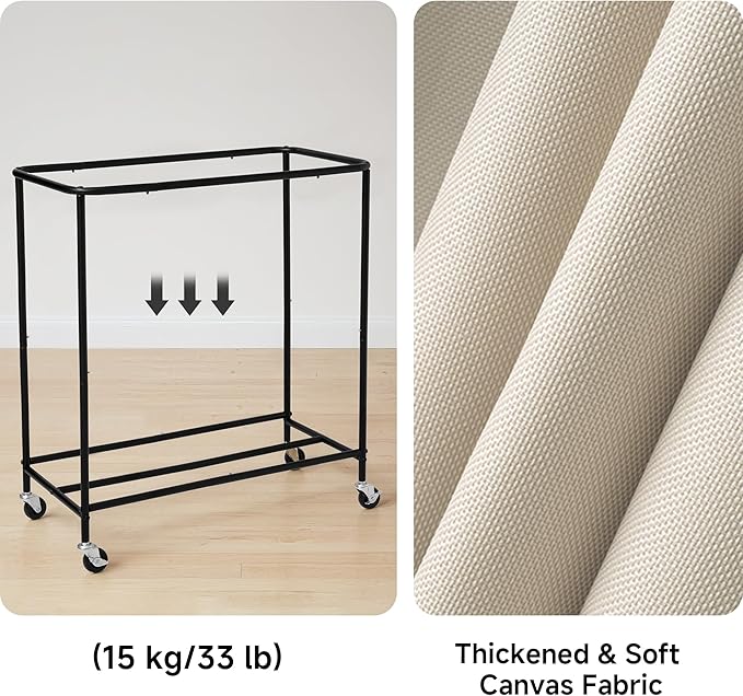 StorageWorks 3 Section Laundry Hamper, Rolling Laundry Cart with Wheels and Handles, Laundry Room Double Sorter for Organizer and Storage, 31.7 Gal(120L), Beige