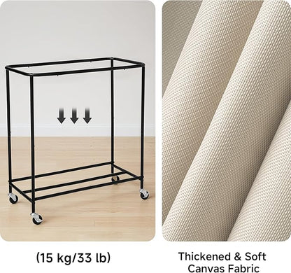 StorageWorks 3 Section Laundry Hamper, Rolling Laundry Cart with Wheels and Handles, Laundry Room Double Sorter for Organizer and Storage, 31.7 Gal(120L), Beige