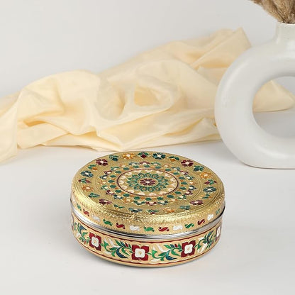 NAVRANG Stainless Steel Spice Box Masala Box/Dabba Decorative Meenakari (7 Steel Cups With 1 Spoon) Multi Colour