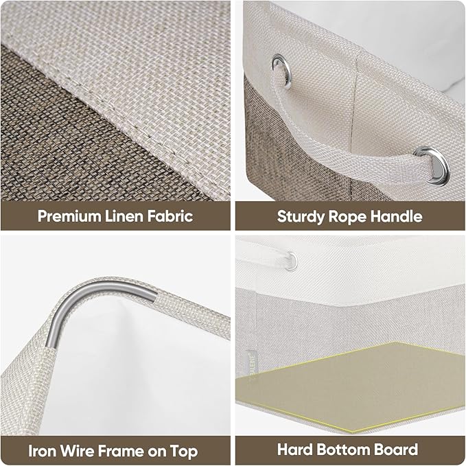 BALEINE 3 Pack Fabric Closet Storage Bins for Shelves, Linen Closet Organizers and Storage, Decorative Baskets for Organizing, Shelf, Clothes, Home, Office (Brown, 15"x11"x9.5")