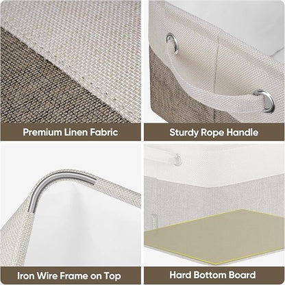 BALEINE 3 Pack Fabric Closet Storage Bins for Shelves, Linen Closet Organizers and Storage, Decorative Baskets for Organizing, Shelf, Clothes, Home, Office (Brown, 15"x11"x9.5")