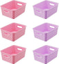 Mixed Color Small Plastic Open Storage Weave Baskets, 6-Pack Versatile Shelf Organizer Woven Baskets for Classrooms, Children's Rooms, and Pantries, Pink/Purple-10x7.5x4 inch