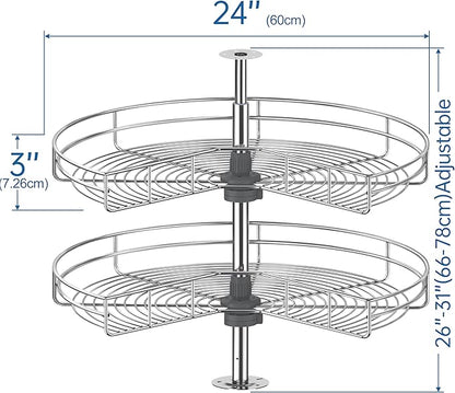 JOWBOOW 24" Kidney Corner Cabinet Lazy Susan for Kitchen, Adjustable Height Replacement Shelves for Corner Cabinet, Chrome Silver (Cannot be Door-Mounted)