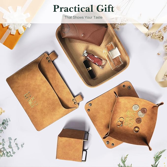 PU Leather Tray. Stylish and Durable Catch-All Organizer for Desk, Vanity, Nightstand, and Kitchen - Soft Faux Leather, Perfect for Keys, Jewelry, and Small Accessories.