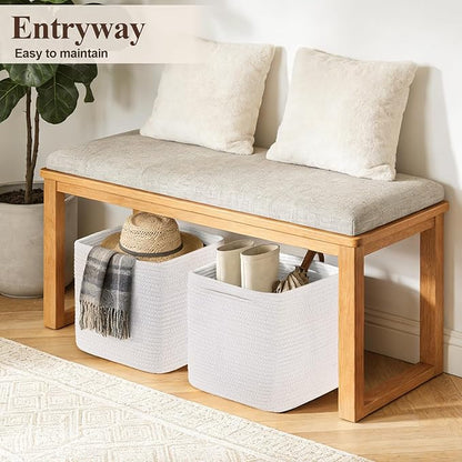 Cube Storage Bins 11 Inch Shelf Cotton Rope Baskets for Organizing, Woven Storage Basket - For Magazines, Living Room, Closet, White 1 Pack
