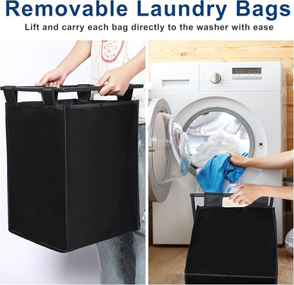 Whitmor Laundry Sorter, 138L Laundry Hamper with Shelf & 3 Removable Bags, 3 x 12.1 Gallons (46L), 36.4 x 13 x 28.4 Inches, Dirty Clothes Hamper Organizer for Laundry Room, Bathroom, Dorm, Black