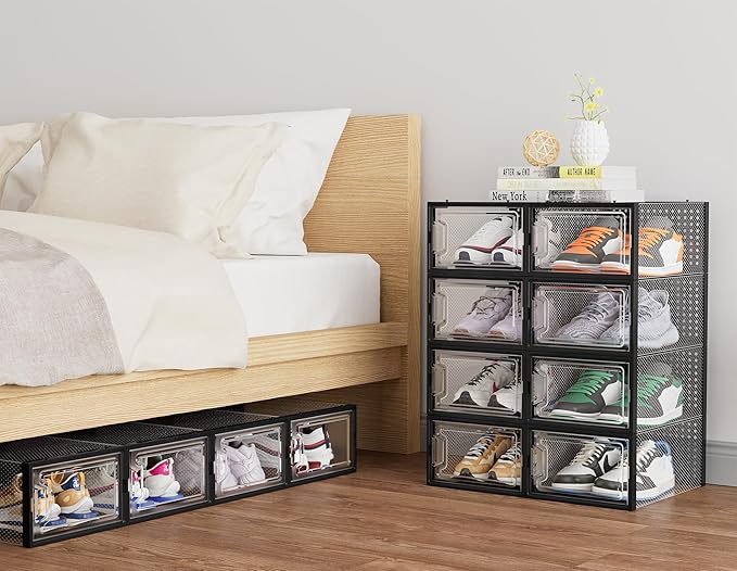HOMIDEC Shoe Storage, 12 Pack Shoe Organizer for Closet, Shoe Boxes Clear Plastic Stackable Shoe Containers with Lids for Size 10