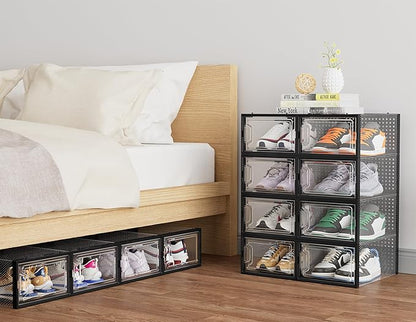 HOMIDEC Shoe Storage, 12 Pack Shoe Organizer for Closet, Shoe Boxes Clear Plastic Stackable Shoe Containers with Lids for Size 10