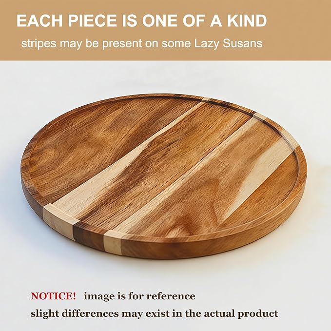 10-inch Acacia Wood Lazy Susan Organizers, ACIAZAAZ Lazy Susan Turntable for Cabinet, Kitchen Turntable Storage for Table, Countertop, Pantry