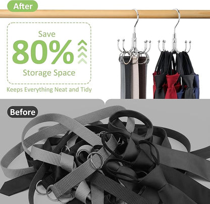 Belt Hanger, 2 Pack Rotatable Belt Organizer Rack for Closet Sturdy Max 48 Belts Storage with 16 Hooks, Hanging Space Saving Closet Organizers for Belts Holder, Silver