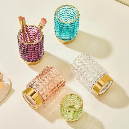 Makeup Brush Holder Organizer,Toothbrush Holders,Desk Pen Pencil Holder,Multifunctional Vintage Glass Brush Cup(A38-12-US/Purple/L)