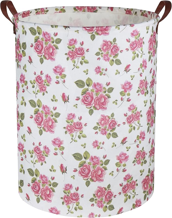 Roses Pink Laundry Basket Baby Girls Laundry Hamper Kids Toy Storage Bins Organizer Gift Basket Pink Rose Bedroom Decor Bathroom(Pink Rose)