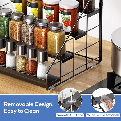 Spice Rack Organizer for Cabinet, 4 Tiered Spice Rack Organizer, Tiered Adjustable Spice Shelf for Kitchen Countertop Organization, Bright Black